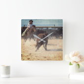 女性のカーボーイ烏口分離牛ウェスタン スクエア壁時計 (ホーム)