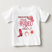 女性のカーボーイ私の最初のRodeo赤ちゃん女の子の最初の誕生日 ベビーTシャツ (正面)