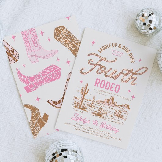 女性のカーボーイ第四ロデオ誕生日招待状 招待状