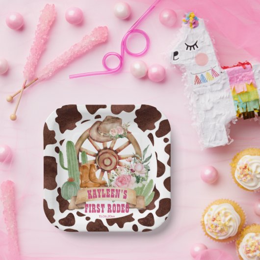 女性のカーボーイ第1回ロデオ誕生日パーティパーソナライズされたー ペーパープレート (パーティー)