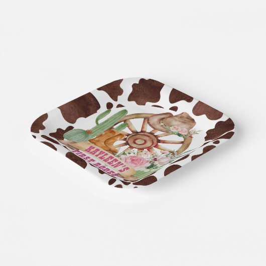 女性のカーボーイ第1回ロデオ誕生日パーティパーソナライズされたー ペーパープレート (傾斜あり)