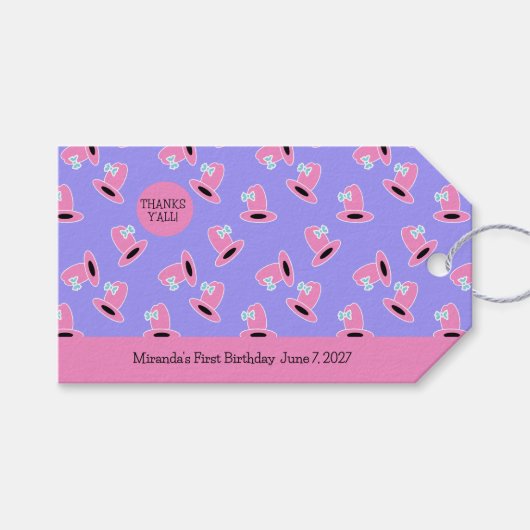 女性のカーボーイ第1誕生日 ギフトタグ (正面(横))