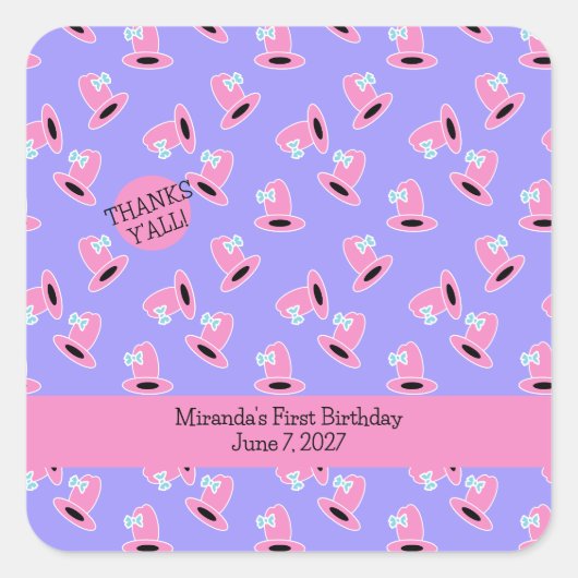 女性のカーボーイ第1誕生日 スクエアシール (正面)