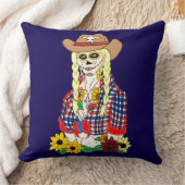 女性のカーボーイ糖スカル クッション (ブランケット)