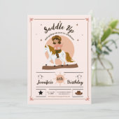 女性のカーボーイ素朴サドルアップ4歳の誕生日 招待状 (スタンド正面)