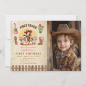 女性のカーボーイ素朴ファーストRodeo 1st Birthday Photo 招待状 (正面)