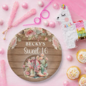 女性のカーボーイ素朴ブーツピンクローゼズスウィート16 ペーパープレート (パーティー)