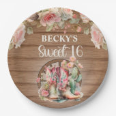 女性のカーボーイ素朴ブーツピンクローゼズスウィート16 ペーパープレート (正面)