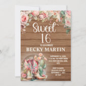 女性のカーボーイ素朴ブーツピンクローゼズスウィート16 招待状 (正面)
