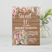 女性のカーボーイ素朴ブーツピンクローゼズスウィート16 招待状 (スタンド正面)