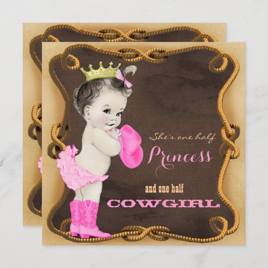 女性のカーボーイ素朴プリンセスベビーシャワー 招待状 (正面/裏面)