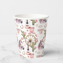 女性のカーボーイ素朴ベビーシャワーピンク西カップ 紙コップ