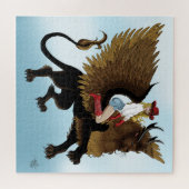 女性のカーボーイ翼ライオンファンタジー赤 ジグソーパズル (横)