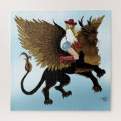 女性のカーボーイ翼ライオンファンタジー赤 ジグソーパズル (縦)