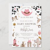 女性のカーボーイ西素朴カントリーピンクベビーシャワー 招待状 (正面)