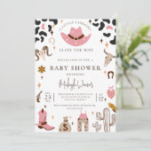 女性のカーボーイ西素朴カントリーピンクベビーシャワー 招待状 (スタンド正面)