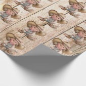 女性のカーボーイ西部の白い木目素朴な少女 ラッピングペーパー (角)