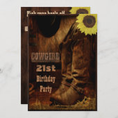 女性のカーボーイ西部年齢の誕生日の素朴な国 招待状 (正面/裏面)