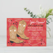 女性のカーボーイ誕生日のテーマパーティー招待状 招待状 (スタンド正面)