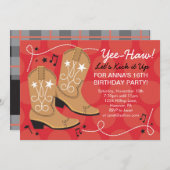 女性のカーボーイ誕生日のテーマパーティー招待状 招待状 (正面/裏面)