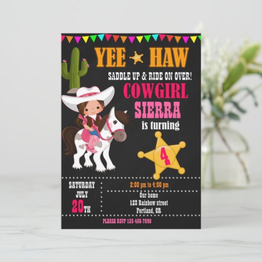 女性のカーボーイ誕生日の招待ウェスタンバースデーパーティー 招待状 (スタンド正面)