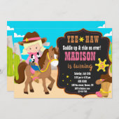 女性のカーボーイ誕生日の招待ウェスタン 招待状 (正面/裏面)