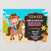 女性のカーボーイ誕生日の招待ウェスタン 招待状 (正面/裏面)