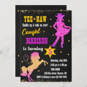 女性のカーボーイ誕生日の招待ウェスタン 招待状 (正面/裏面)