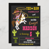 女性のカーボーイ誕生日の招待ワイルドウエストロデオパーティー 招待状 (正面/裏面)