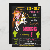 女性のカーボーイ誕生日の招待ワイルドウエストロデオパーティー 招待状 (正面/裏面)