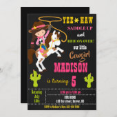 女性のカーボーイ誕生日の招待ワイルドウエストロデオパーティー 招待状 (正面/裏面)