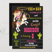 女性のカーボーイ誕生日の招待ワイルドウエストロデオパーティー 招待状 (正面/裏面)