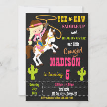 女性のカーボーイ誕生日の招待ワイルドウエストロデオパーティー