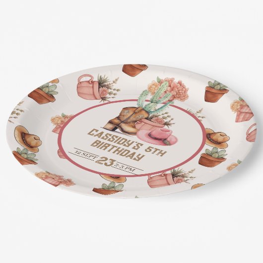 女性のカーボーイ誕生日テーマパーティウィルドウェスト ペーパープレート (アングル)