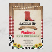 女性のカーボーイ誕生日パーティーの招待 招待状 (正面/裏面)