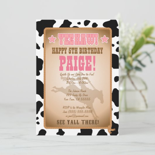 女性のカーボーイ誕生日パーティーの招待 招待状 (スタンド正面)