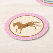 女性のカーボーイ誕生日パーティーキッズピンクホース ラウンドペーパーコースター (アングル)