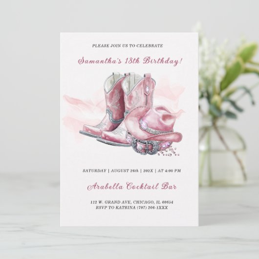 女性のカーボーイ誕生日パーティー招待状デザイン 招待状 (スタンド正面)