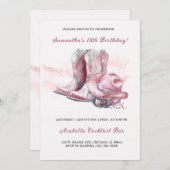 女性のカーボーイ誕生日パーティー招待状デザイン 招待状 (正面/裏面)