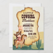 女性のカーボーイ誕生日パーティー馬ワイルドとフリー 招待状 (正面)