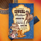 女性のカーボーイ誕生日パーティー馬ワイルドとフリー 招待状