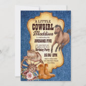 女性のカーボーイ誕生日パーティー馬ワイルドとフリー 招待状 (正面)
