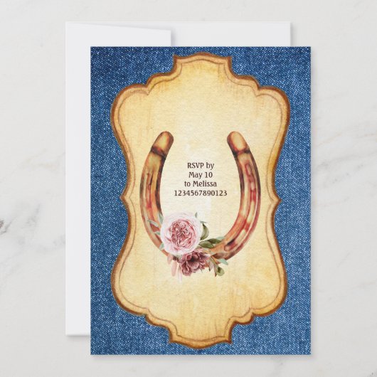 女性のカーボーイ誕生日パーティー馬ワイルドとフリー 招待状 (裏面)