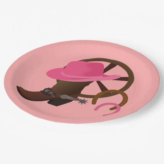 女性のカーボーイ誕生日パーティー ペーパープレート (アングル)