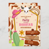 女性のカーボーイ誕生日パーティー 招待状 (正面/裏面)
