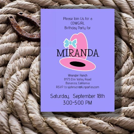 女性のカーボーイ誕生日パーティー 招待状