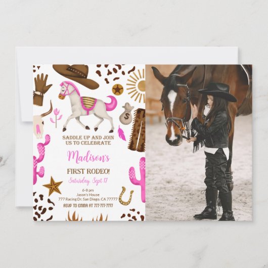 女性のカーボーイ誕生日フォト招待状 招待状 (正面)