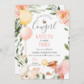 女性のカーボーイ誕生日招待状と緑 招待状 (正面/裏面)