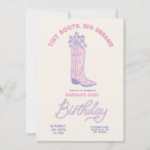 女性のカーボーイ誕生日招待状ティニーブーツビッグドリームズ 招待状 (正面)
