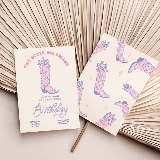 女性のカーボーイ誕生日招待状ティニーブーツビッグドリームズ 招待状